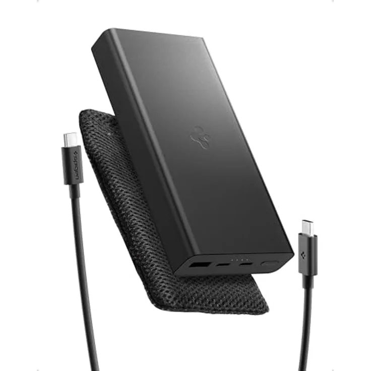 Spigen Essential Powerbank 20000mAh, 30W USB-C PD 3.0 Schnellladefunktion, inkl. Tasche & 1m USB-C Kabel, schwarz, kompatibel mit iPhone 17/16/15 Pro Max, Samsung Galaxy A57 A37 5G S26, Pixel 10a