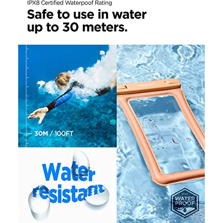 Spigen Aqua Shield wasserdichte Handyhülle Schwimmend [2 Stück] IPX8 Wasserfeste Handytasche Unterwasser Hülle Kompatibel mit iPhone, Galaxy, Xiaomi, Google Smartphones -Apricot – Bild 5