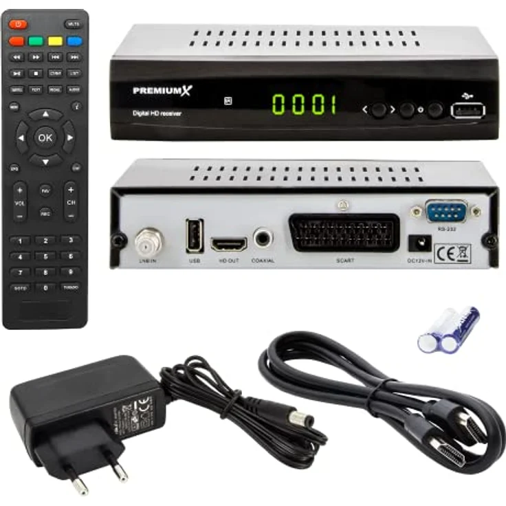 PremiumX Satelliten-Receiver HD 521 FTA, FullHD DVB-S2 Sat TV-Receiver mit HDMI und SCART, 2X USB Multimedia-Player, 12V Externes Netzteil, Schwarz – Bild 3