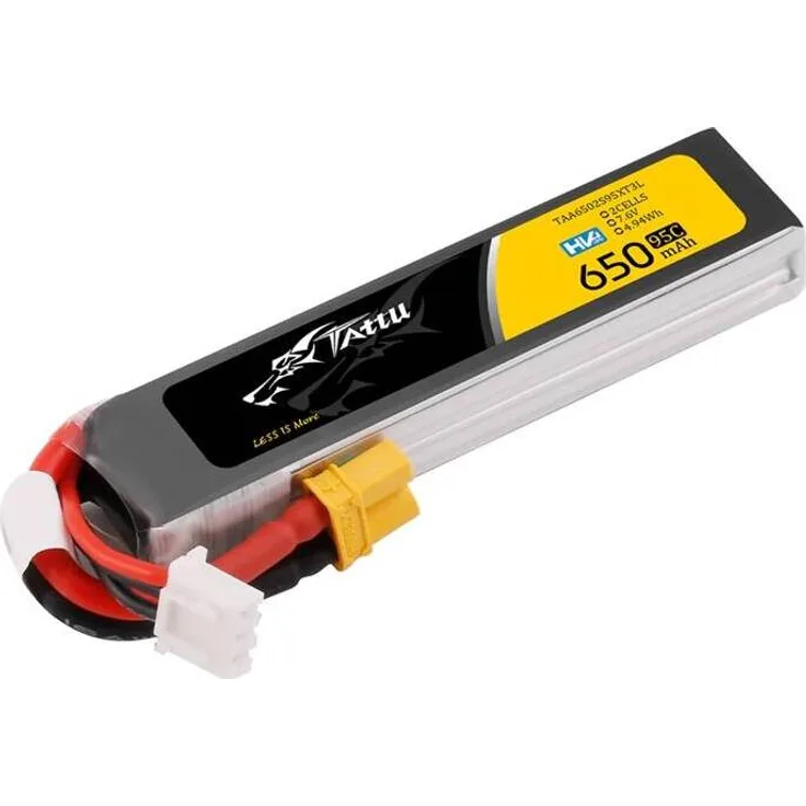 Tattu Akkumulator Lipo Tapped 2S 650mAh 95C 7.6V HV XT30 Long-Pack, ideal für FPV- und Drohnenrennen