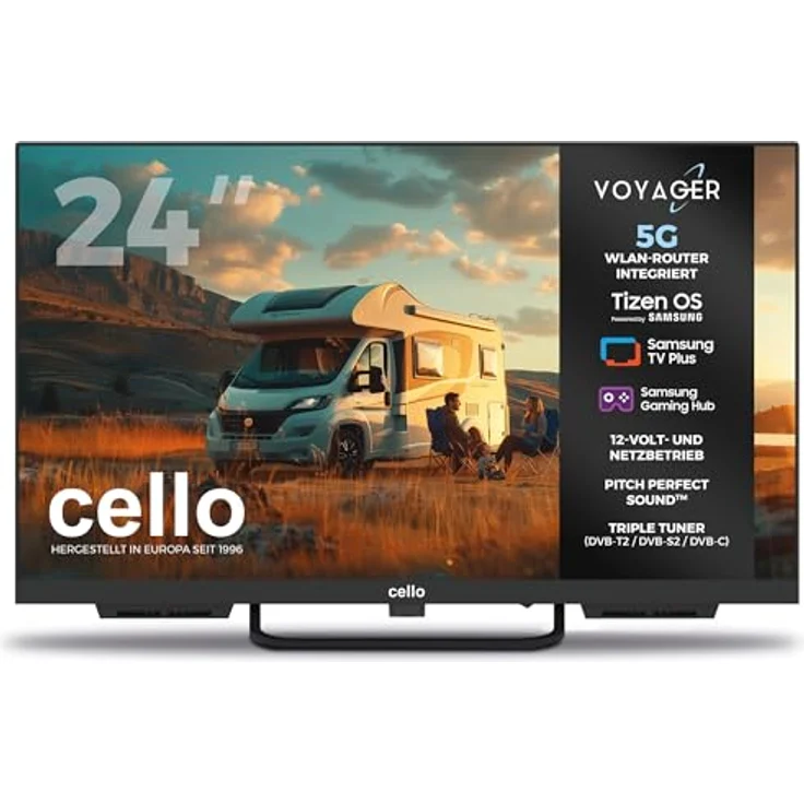 Cello Voyager C24TZR-VOY 24 Zoll Smart 12V Traveller TV, 5G WLAN Router & Hotspot, Tizen OS, Triple-Tuner für Wohnmobil & Camper – Bild 1