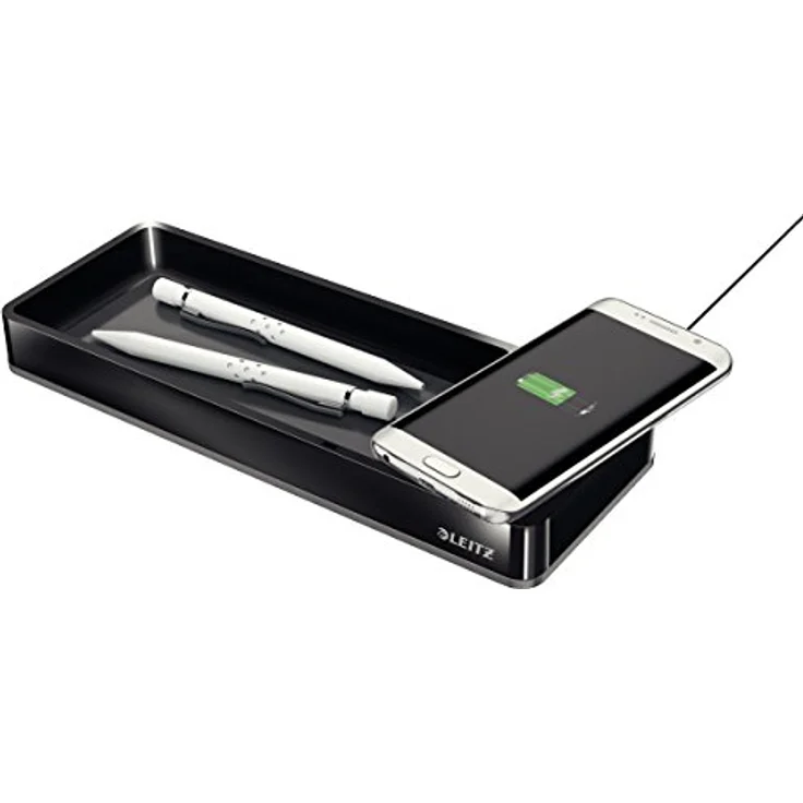Leitz Stifteschale mit Qi-Induktionsladegerät, Zum kabellosen Laden von Smartphone, Schwarz/Dunkelgrau, Duo Colour, 53650095 – Bild 5