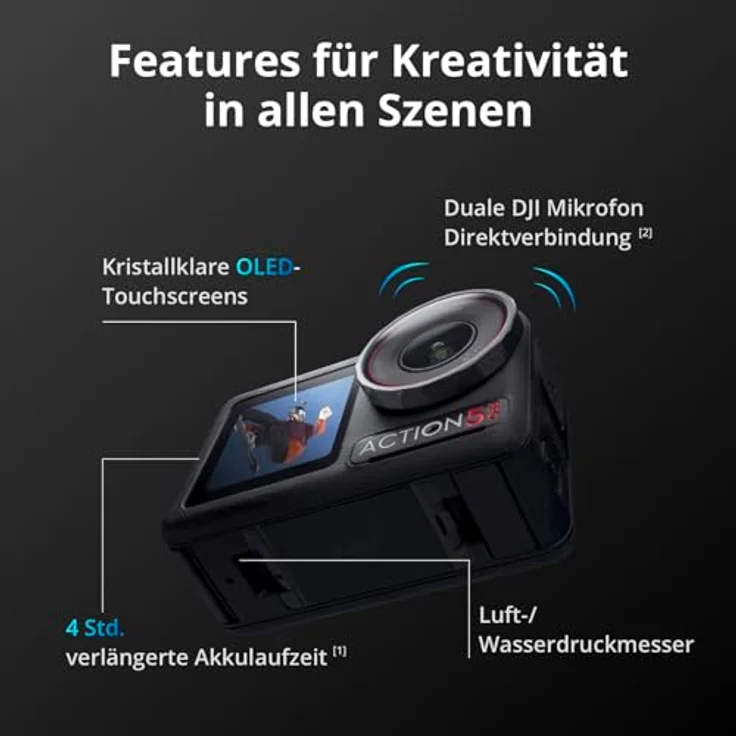 DJI Osmo Action 5 Pro Standard Combo, wasserdichte Kamera mit 1/1,3“ Sensor, 4K/120fps Video, Motivverfolgung, Stabilisierung, Dual OLED Touchscreens, Action Kamera 4K Ideal für Sport, Vlog, schwarz – Bild 4