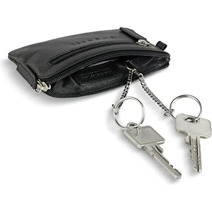 bugatti Schlüsseltasche Super Slim, aus echtem Leder, schwarz, mit 2 Schlüsselringen und Zipperfach – Bild 5