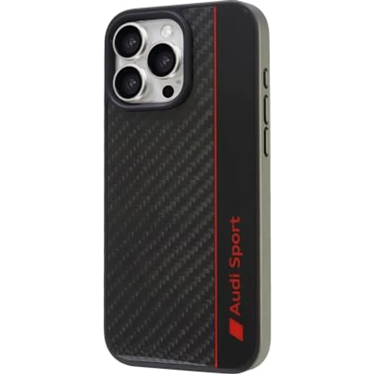 Audi Sport Handyhülle für iPhone 16 Pro Max, Stoßabsorbierende Carbon-Hülle mit präzisen Aussparungen, Schwarz mit roten Details – Bild 3