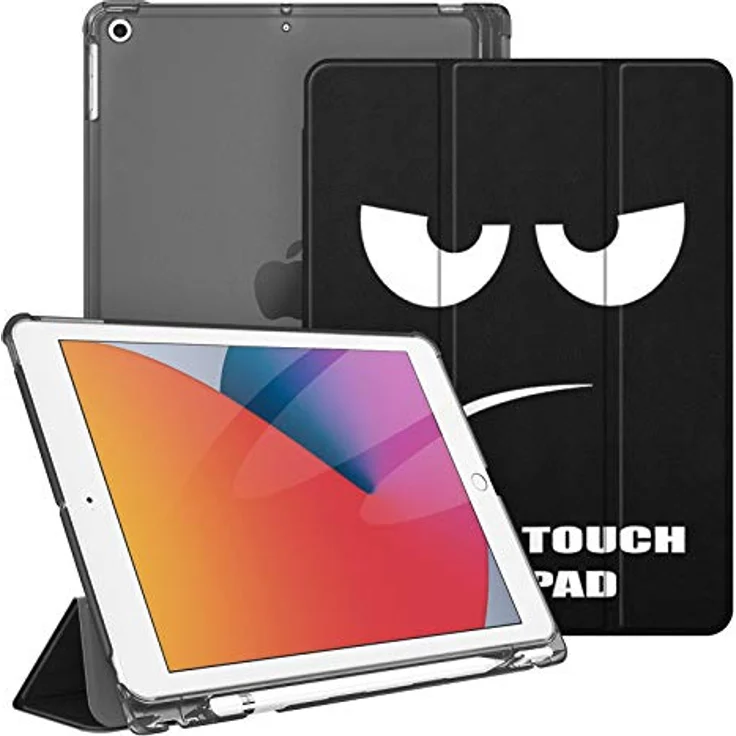 Fintie Hülle für iPad 9. Generation 2021/8. Gen 2020/7. Gen 2019 10.2 Zoll mit Stifthalter, ultradünne leichte Schutzhülle mit transparenter Rückseite und Auto Schlaf/Wach Funktion, Don't Touch – Bild 1