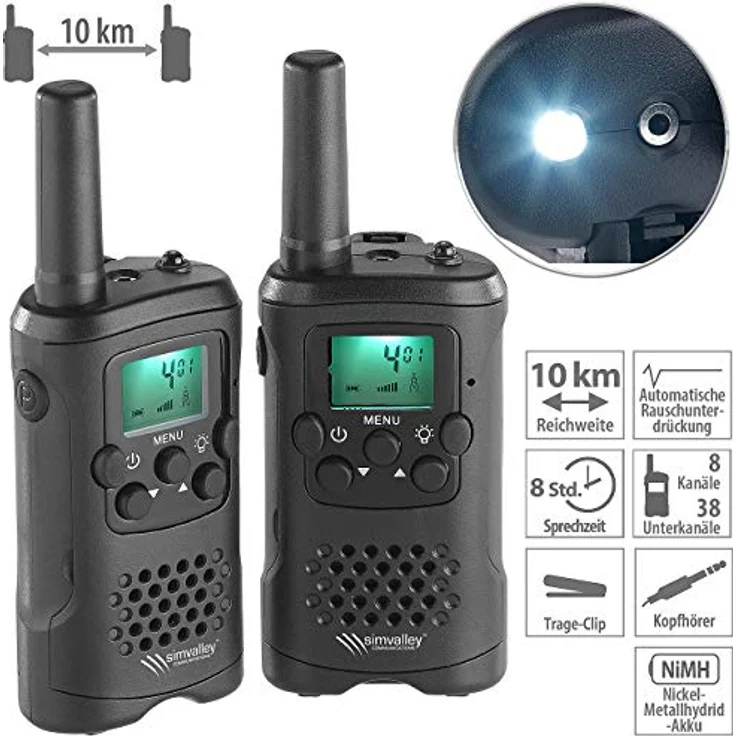 Simvalley Communications Walkie Talkie: 2er-Set PMR-Funkgeräte mit Vox, 10 km – Bild 4