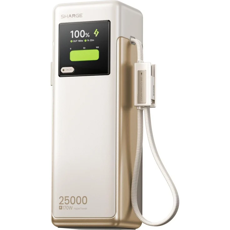 Sharge HyperTower X6, Powerbank 25000mAh, 170W PD QC, weiß, mit smartem Display und vier unabhängigen Ladekanälen