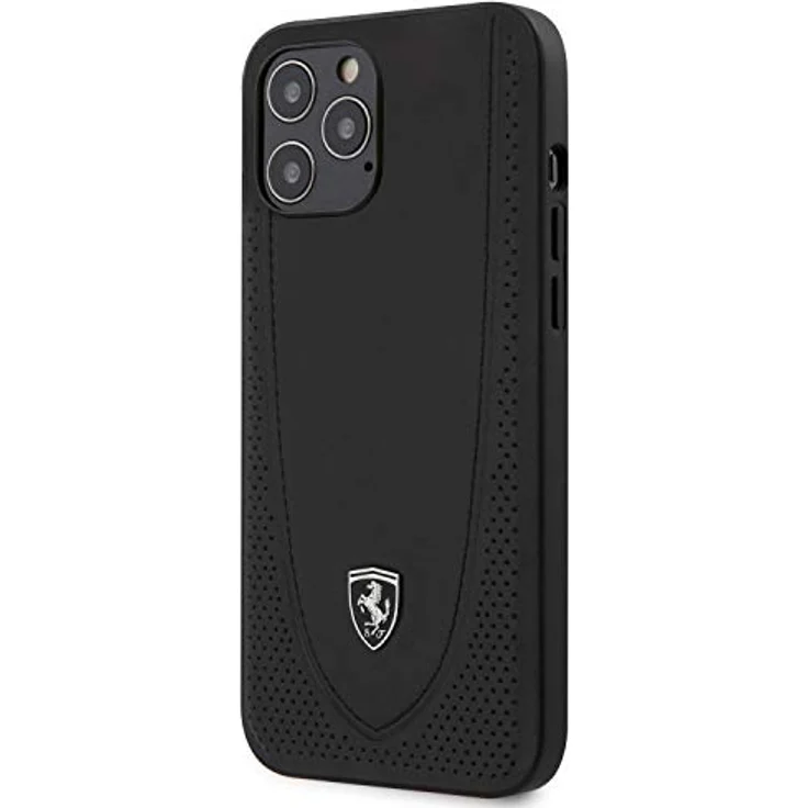 CG MOBILE Ferrari Schutzhülle Schwarz, Leder mit silberfarbenem Logo, kompatibel mit iPhone 12 Pro Max (6,7 Zoll) – Bild 1