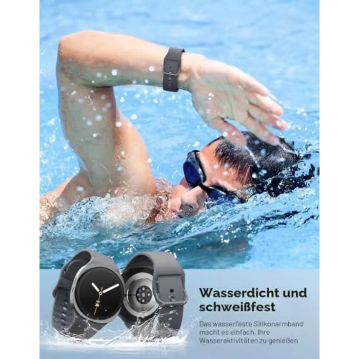 MoKo Sport Armband für Samsung Galaxy Watch 9/8/8 Classic, M/L, wasserdicht, hautfreundliches Silikon, geriffeltes Design mit farbigen Nähten – Bild 4