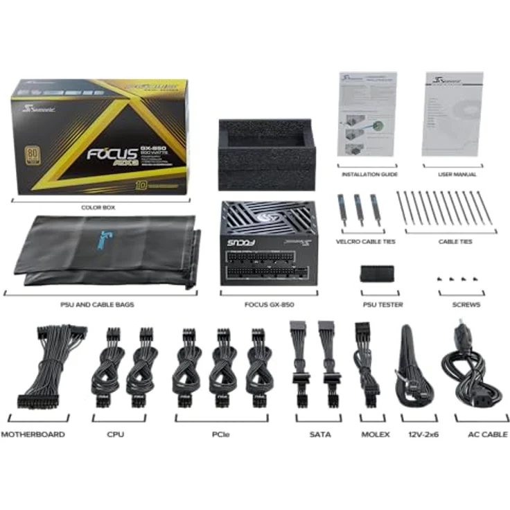 Seasonic Focus GX 80 PLUS Gold Netzteil, modular - 850 Watt, schwarz, Effizientes ATX-3.1-Netzteil, unterstützt PCIe 5.1, 135-mm-Lüfter mit Fluid-Dynamisches Lager, OptiSink-Design – Bild 6