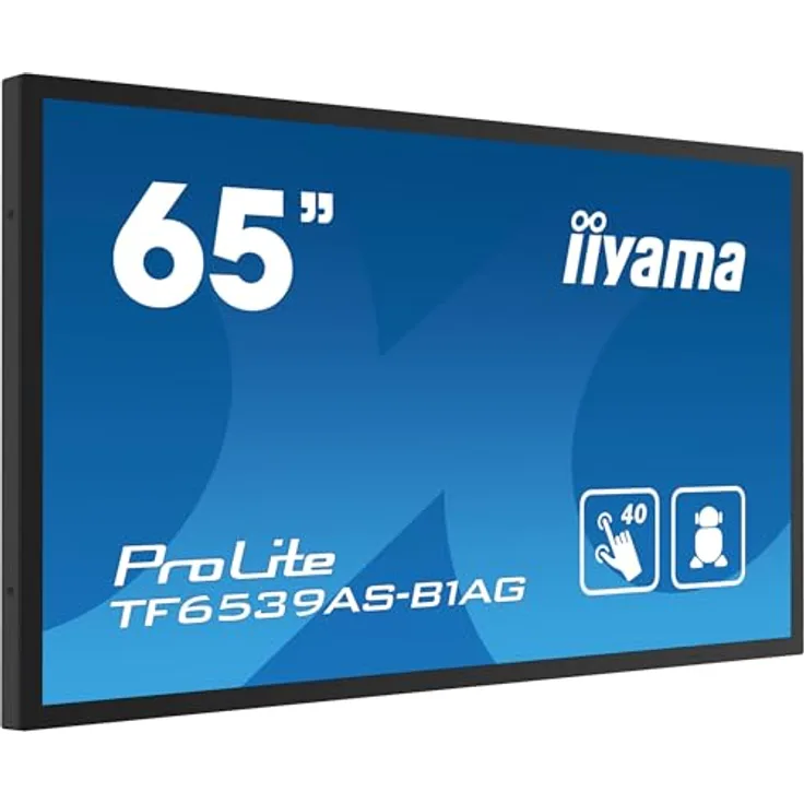 iiyama Prolite TF6539AS-B1AG 163,9cm 64,5" IPS LED-Monitor 4K UHD Open Frame 40 Punkt Multitouch Bonded PCAP kapazitiv HDMI DP RJ45 RS-232c USB2.0 IP65 Android OS AntiGlare Touch-durch-Glass 24/7, schwarz