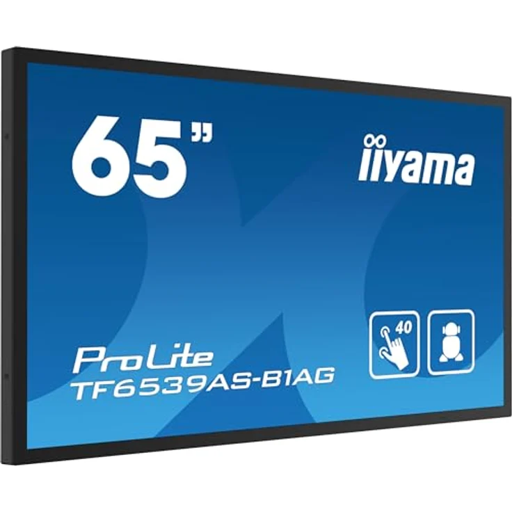 iiyama Prolite TF6539AS-B1AG 163,9cm 64,5" IPS LED-Monitor 4K UHD Open Frame 40 Punkt Multitouch Bonded PCAP kapazitiv HDMI DP RJ45 RS-232c USB2.0 IP65 Android OS AntiGlare Touch-durch-Glass 24/7, schwarz – Bild 1