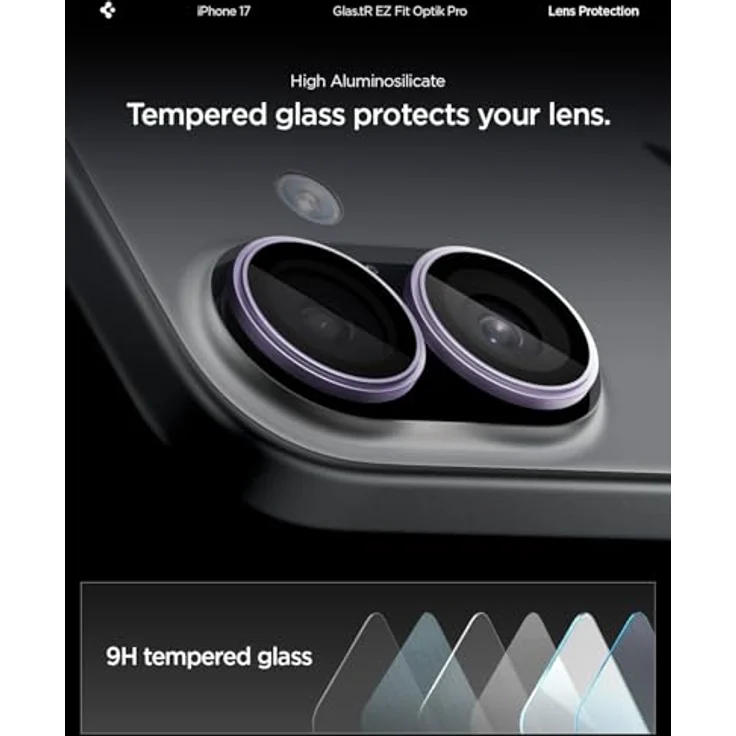 Spigen Glass tR EZ Fit Optik Pro 2 Pack, 9H gehärtete Displayschutzfolie für Apple iPhone 16, iPhone 17 und iPhone 16 Plus, Violett – Bild 6