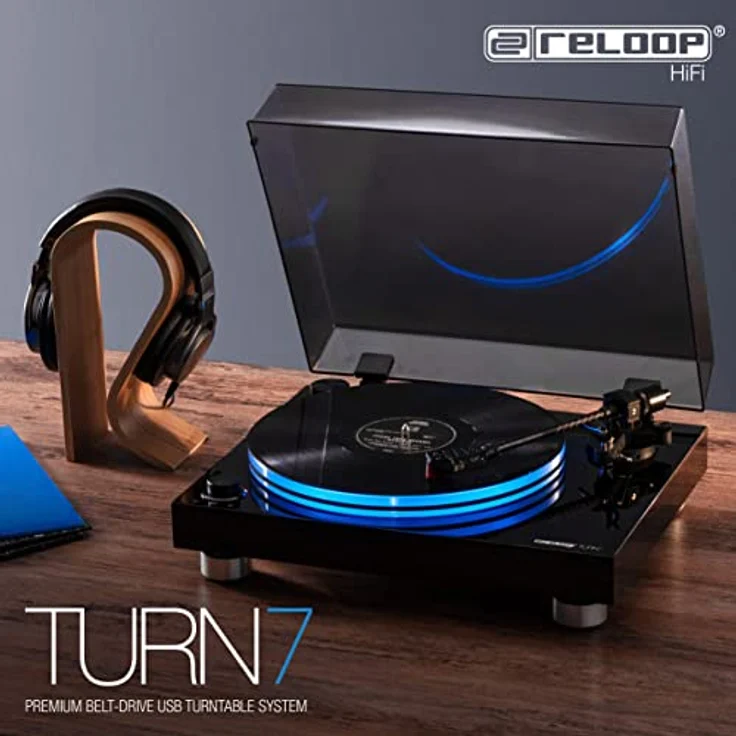 Reloop Turn 7 - Riemenangetriebener HiFi-Plattenspieler mit Ortofon 2M Red, Acryl-Plattenteller mit LED Beleuchtung, dezentralem Antriebsmotor mit externer Riemenführung und Carbon-Tonarm - Preisvergleich – Bild 2