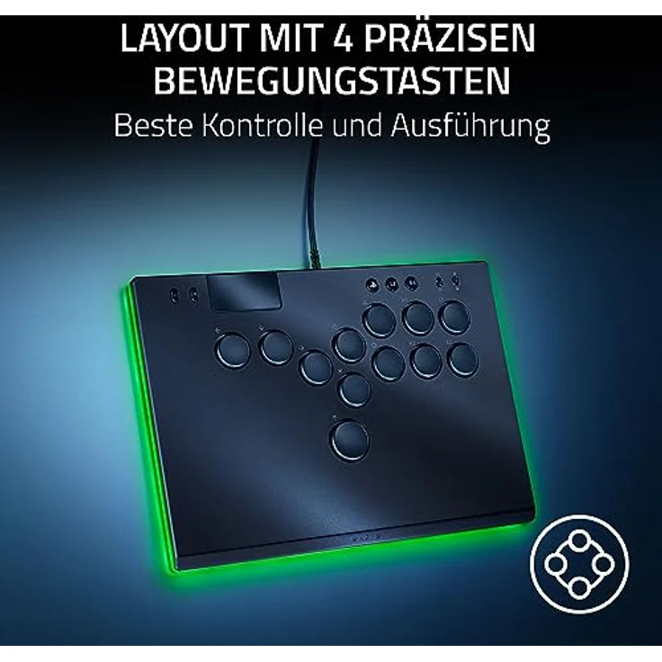 Razer Kitsune - Optischer All-Button-Arcade-Controller für PS5 und PC (Layout mit 4 präzisen Bewegungstasten, Flache lineare optische Switches von Razer, Dünnes, portables Gehäuse) Schwarz – Bild 2
