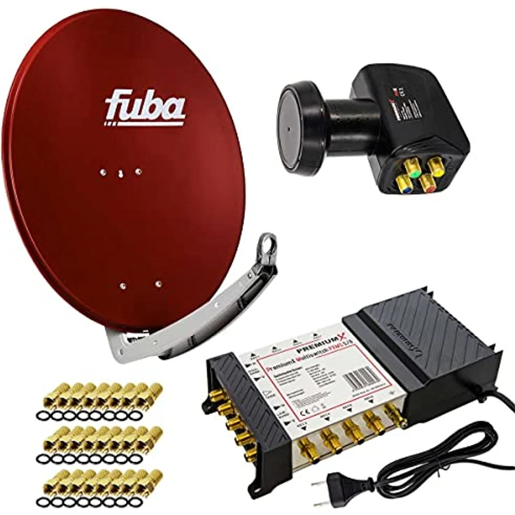 Fuba PremiumX Satelliten-Komplettanlage DAA 780 R, 740 mm Antenne in Rotbraun mit 5/8 Multiswitch und Quattro LNB – Bild 1