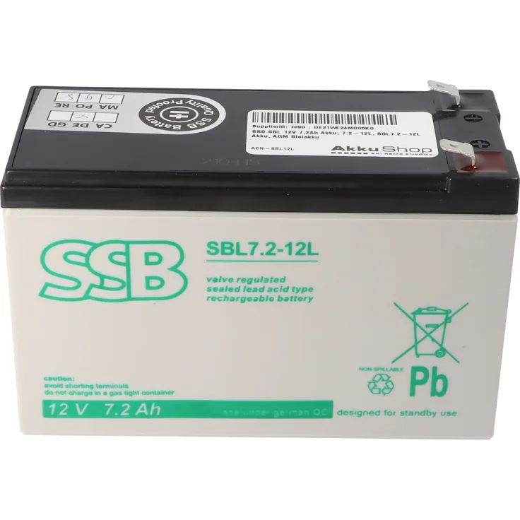 SSB SBL 12V 7,2Ah Akku, AGM Bleiakku für USV-Anlagen und Notbeleuchtung, 151mm x 65mm x 99mm