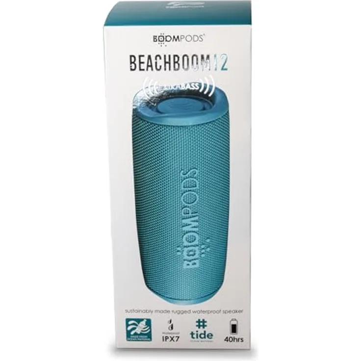 Boompods Beachboom 12, Bluetooth Lautsprecher mit 40h Akkulaufzeit, IPX7 wasserdicht, robust, blau