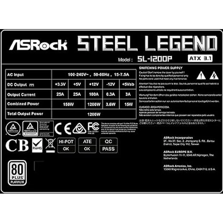 ASRock Steel Legend SL-1200P, 1200W ATX Netzteil mit 80 PLUS Platinum Zertifizierung und 135 mm Lüfter – Bild 7