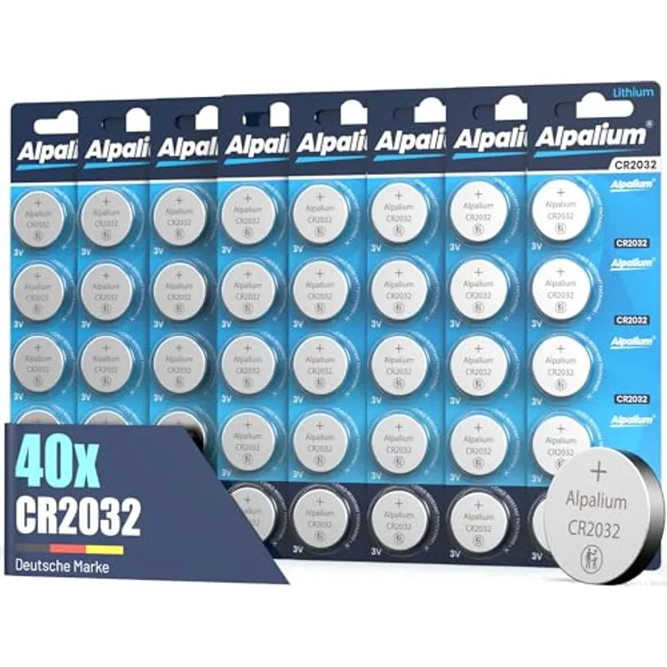 Alpalium CR2032 Knopfzellen, 40 Stück Lithium 3V für Airtag, Smarthome, Uhr, Autoschlüssel, Fernbedienung, medizinische Geräte, Fitnesstracker, auslaufsicher, lange Haltbarkeit