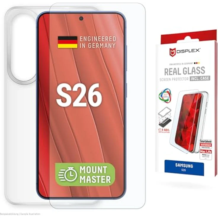 Displex Real Glass MountMaster für Samsung Galaxy S26, 360° Displayschutz mit transparentem Case, kratzfest und blasenfreie Applikation – Bild 1