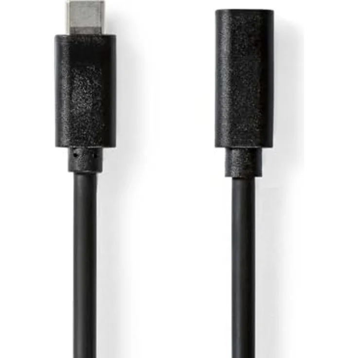 NEDIS USB-Kabel USB 3.2 Gen 1, USB-C Stecker auf USB-C Buchse, 4K@60Hz, 5 Gbps, 2.00 m, rund, vernickelt, Schwarz – Bild 1