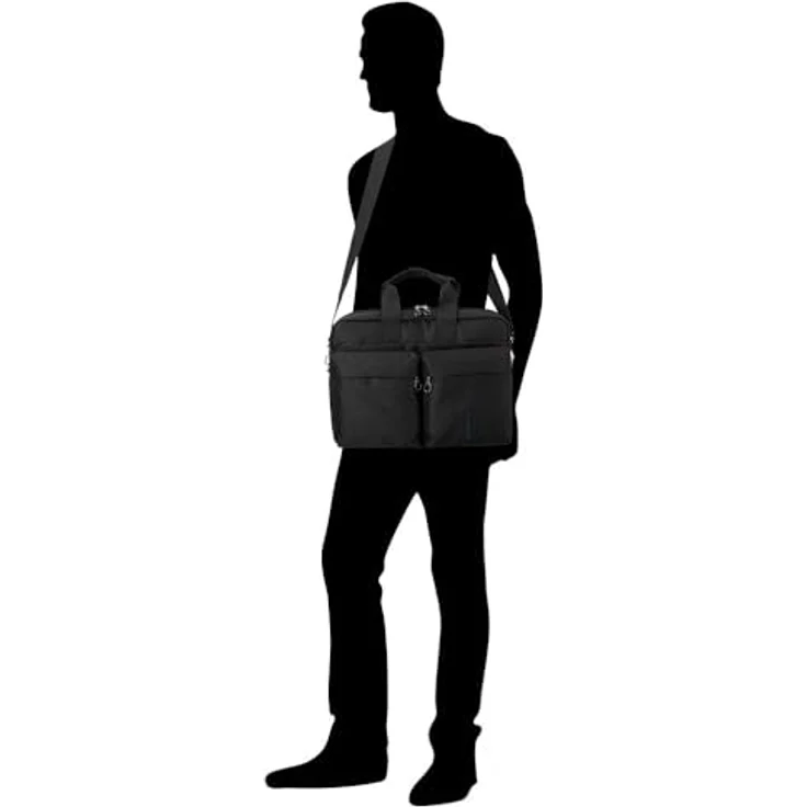 Mandarina Duck MD20 Briefcase, Notebooktasche für 15" Laptops, Schwarz, mit gepolstertem Laptop- und Tabletfach, Trolleyhalterung – Bild 4