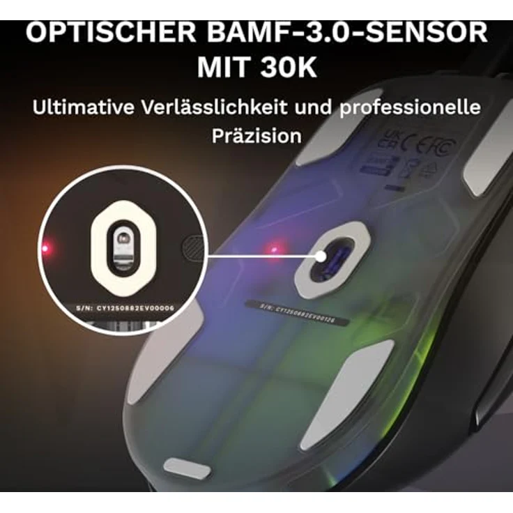 GLORIOUS Model D3 Wired-Gaming-Maus, ultraleicht (57 g), 30K-DPI BAMF-3.0-Sensor, optische Klick-Switches (130 Mio. Klicks), RGB-Design, für alle Griffarten – Schwarz – Bild 3