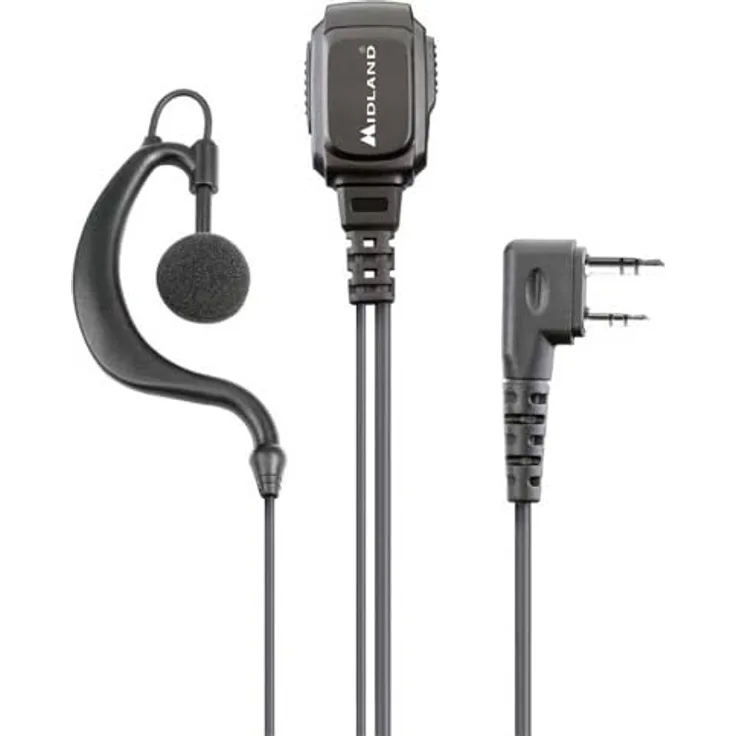 Midland MA21-LK PRO, Kabelgebundenes schwarzes monaurales Headset mit Bügelmikrofon, ergonomisch und robust für Funkgeräte mit Kenwood-Schaltung