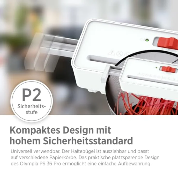 OLYMPIA PS 36 Pro Aktenvernichter, Streifenschnitt P-2, 6 mm, für bis zu 6 Blatt, weiß, mit Rücklauffunktion und Überhitzungsschutz – Bild 6