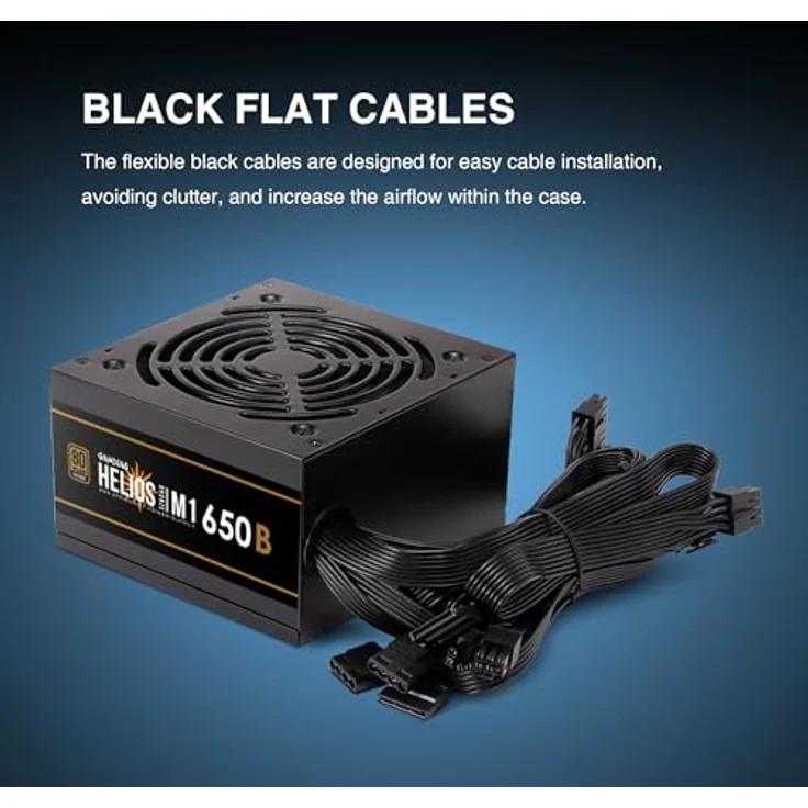 GAMDIAS Helios M1 650W PC-ATX-Netzteil, 80 Plus Bronze, Flaches Kabel, Leiser 120-mm-PWM-Lüfter, Schwarz – Bild 5