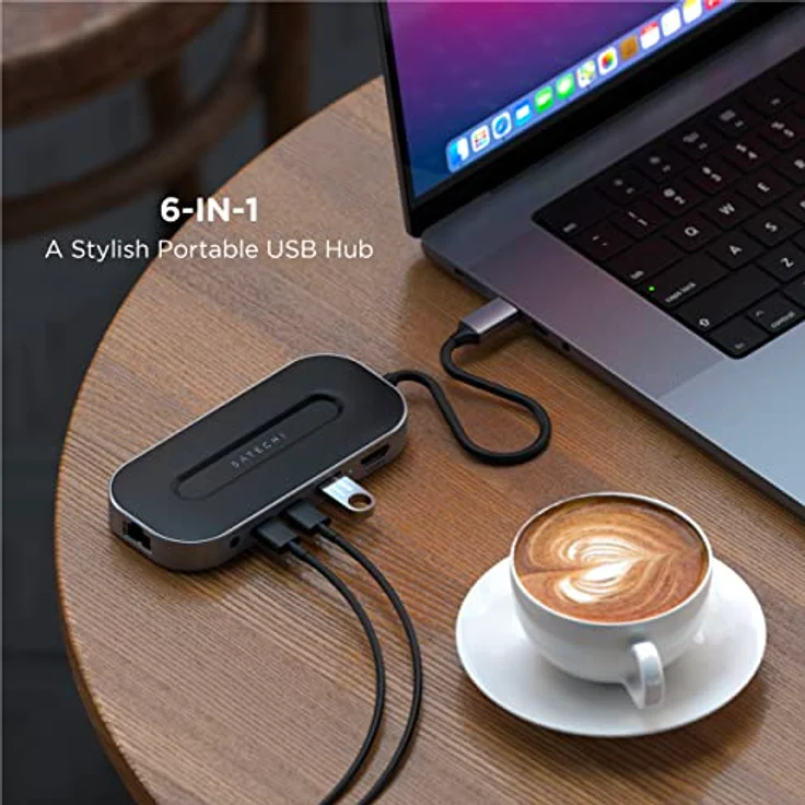 SATECHI USB4 6-in-1-Multiport-Adapter – USB-C-PD Aufladung, 8K HDMI, USB-A- und USB-C-Datenanschluss, Ethernet-Anschluss – Kompatibel mit M2 und M1 MacBook, 2021 iPad Pro, Mac Mini M1, iMac M1 – Bild 4