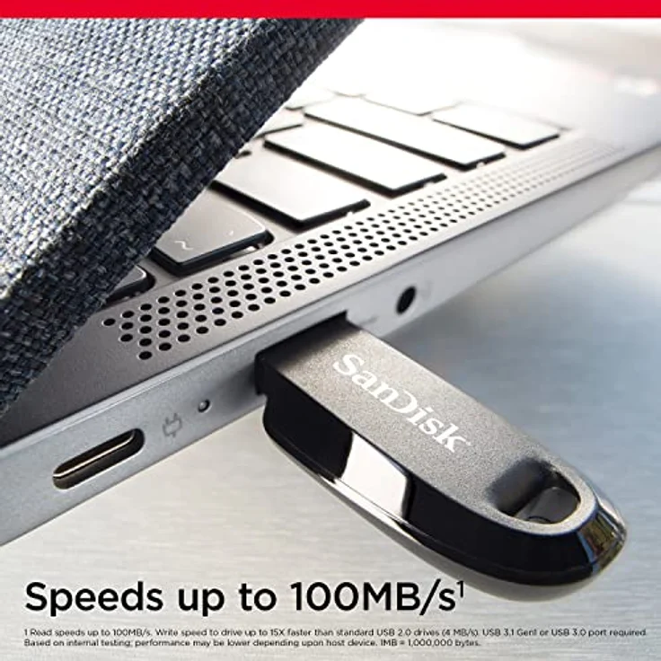 SanDisk Ultra Curve 3.2 Flash-Laufwerk 128 GB (RescuePRO Deluxe, Geschwindigkeiten bis 100 MB/s, Öse für Schlüsselring) Schwarz – Bild 3