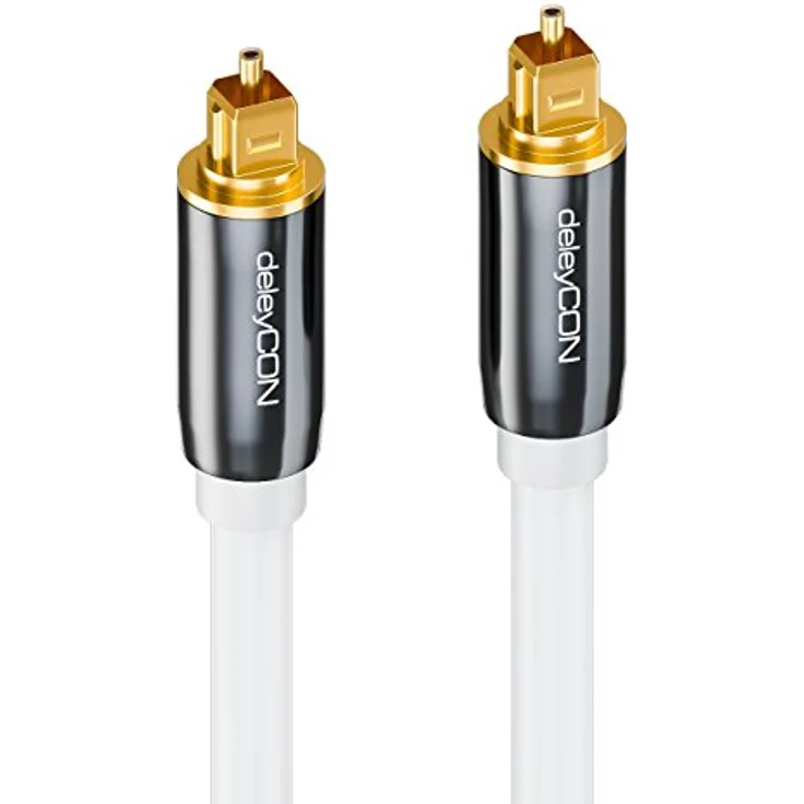 deleyCON Optisches Digital Audio Kabel - S/PDIF - 2x Toslink Stecker 0,5m - LWL Lichtwellenleiter Kabel - Metallstecker - 5mm -flexibel - Weiß – Bild 3
