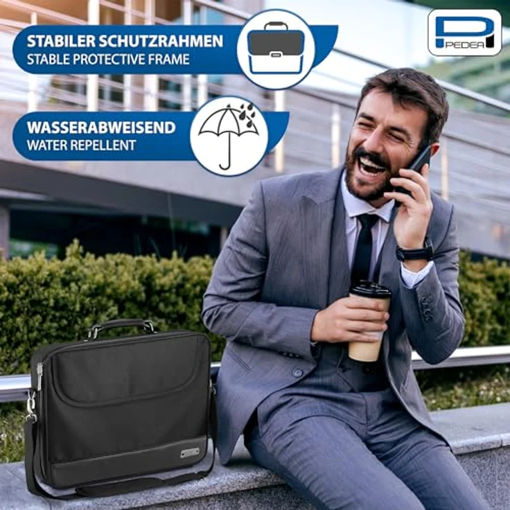PEDEA Laptoptasche Notebooktasche BLACKLINE 17,3 (43,9cm), Umhängetasche mit Schultergurt, wasserabweisend, schwarz – Bild 2