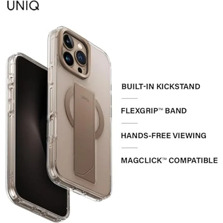 Uniq Heldro Max, Smartphone Hülle für Apple iPhone 16 Pro mit integriertem Kickstand, FlexGrip-Band und MagClick-Laden, Schwarz – Bild 5