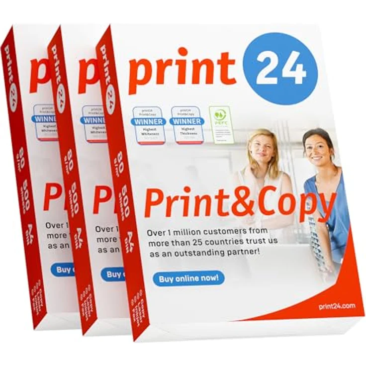 print24 Druckerpapier Kopierpapier 1500 Blatt 3 x 500 A4 80g Premium Weiß Testsieger PEFC – Bild 1