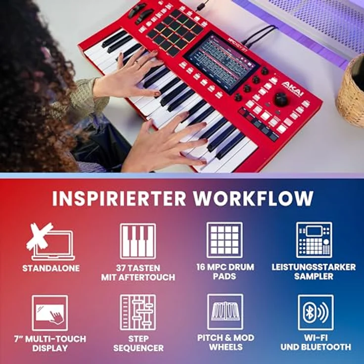AKAI Professional MPC Key 37 Standalone Production Workstation, Drum Machine, MIDI Keyboard, Synthesizer, mit WLAN, Bluetooth, Touchscreen, Plugins – Bild 2