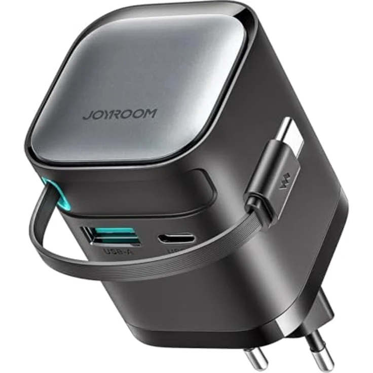 Joyroom JR-TCL02, 65 W USB Ladegerät mit einziehbarem Kabel und GaN 3.0 Technologie, Schwarz – Bild 1