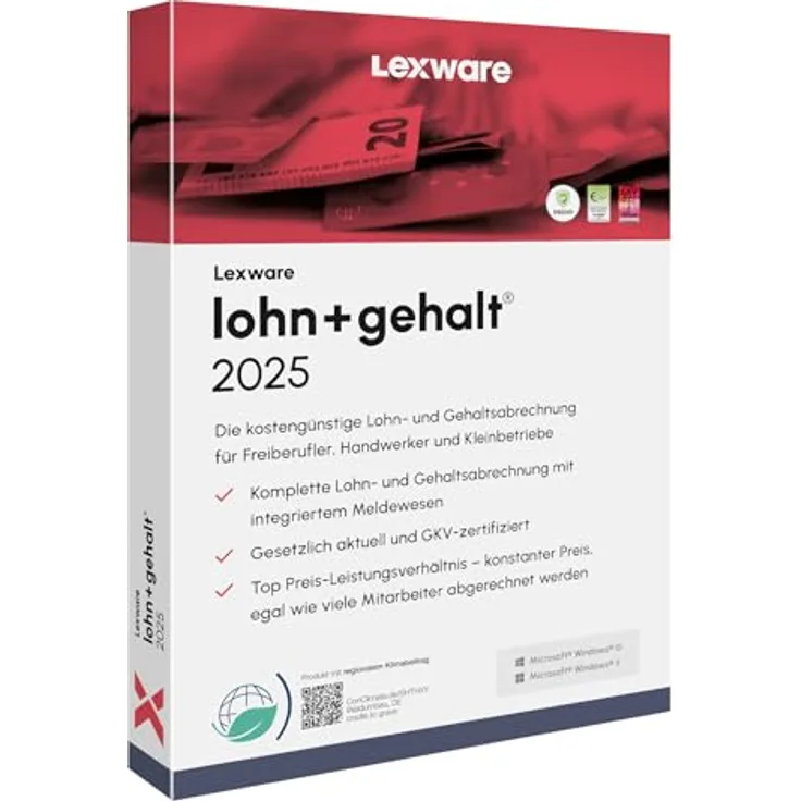 Lexware lohn+gehalt 2025, Basis, Minibox (365 Tage), Einfache Lohn- und Gehaltsabrechnungs-Software, von Lexware - Intuitive Personalwirtschafts-Software für Kleinunternehmen in Eigenregie, inkl. GKV-Zertifikat