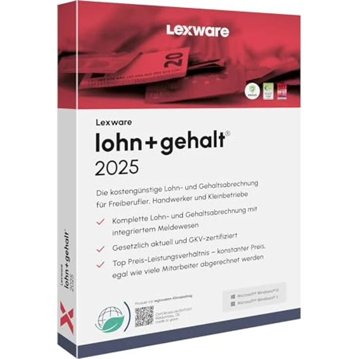Lexware lohn+gehalt 2025, Basis, Minibox (365 Tage), Einfache Lohn- und Gehaltsabrechnungs-Software, von Lexware - Intuitive Personalwirtschafts-Software für Kleinunternehmen in Eigenregie, inkl. GKV-Zertifikat – Bild 1