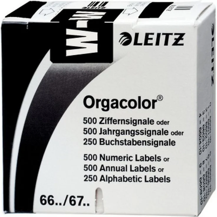 LEITZ Aktenordner LEITZ Buchstabensignal Orgacolor "W", auf Rolle, schwarz, Bürotechnik, signalisiertes Trägerbandrolle, IFOSA-Farbschlüssel, strichcodierter Innenseite – Bild 1