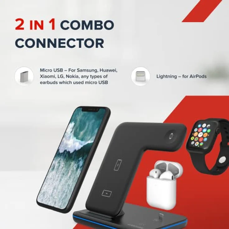CANYON 3 in 1 Ladestation iPhone Airpods Kompatibel mit AirPods, iPhone Wireless Charger für Qi Geräte Adapter 18W (Schwarz - Mit Ladeanschluss für Airpods) – Bild 3