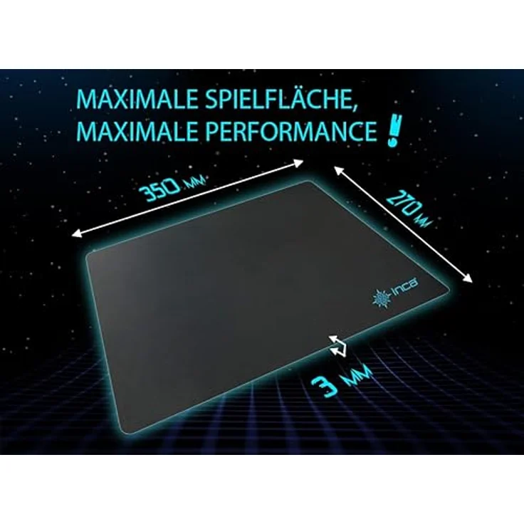 İnca IMP-020 Mauspad, Gaming Mousepad mit glatter Mikrotextur-Oberfläche, rutschfester Gummibasis, langlebig, schwarz, 270×350 mm – Bild 3