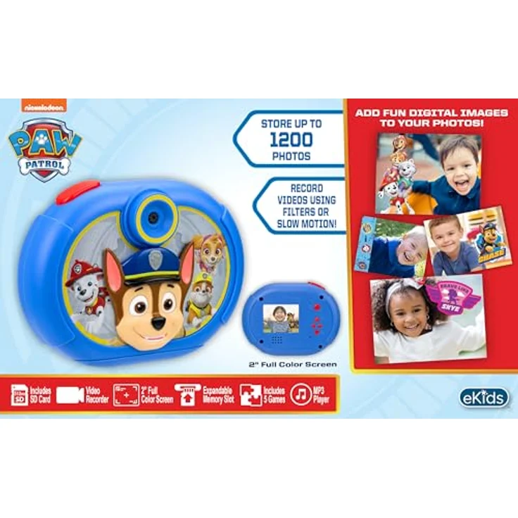 ekids Paw Patrol Digitalkamera für Kinder, mit SD-Karte, Videoaufnahme und integrierten digitalen Aufklebern – Bild 3