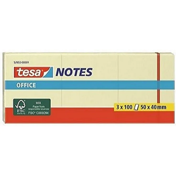 tesa Haftnotizblock Office Notes, gelb, 50mm x 40mm, 3 Stück