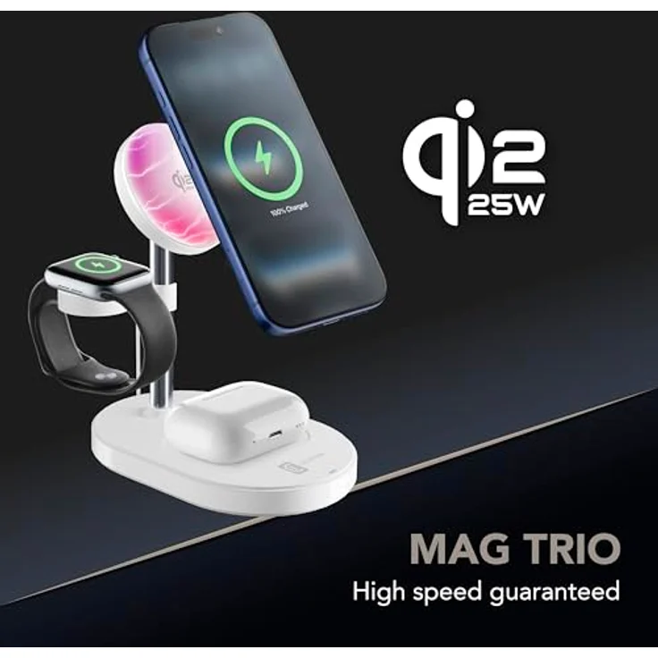 Cellularline MAG Trio, Magnetisches Wireless-Ladegerät – 25W 3-IN-1, Qi2.2-zertifiziert, Weiß – Bild 2