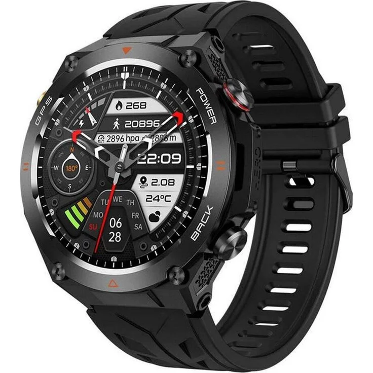 Colmi V75 Smartwatch (schwarz) mit integriertem Kompass, Unterstützung für vier Satellitensysteme und Höhenmessung