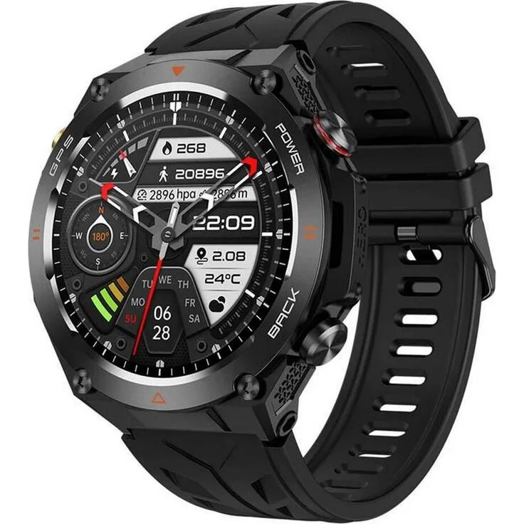 Colmi V75 Smartwatch (schwarz) mit integriertem Kompass, Unterstützung für vier Satellitensysteme und Höhenmessung
